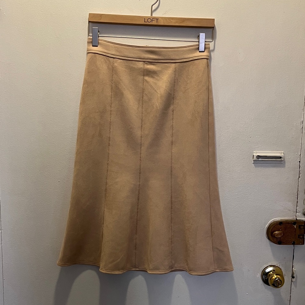 Ann Taylor Beige A-Line Midi Skirt